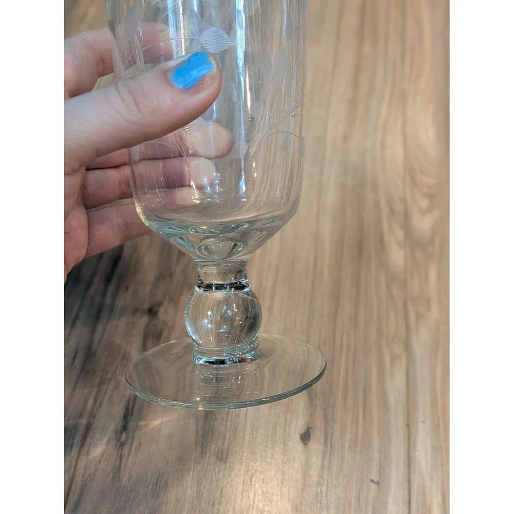 Vintage Etched Cut Floral Crystal Glass Footed Vase 10”